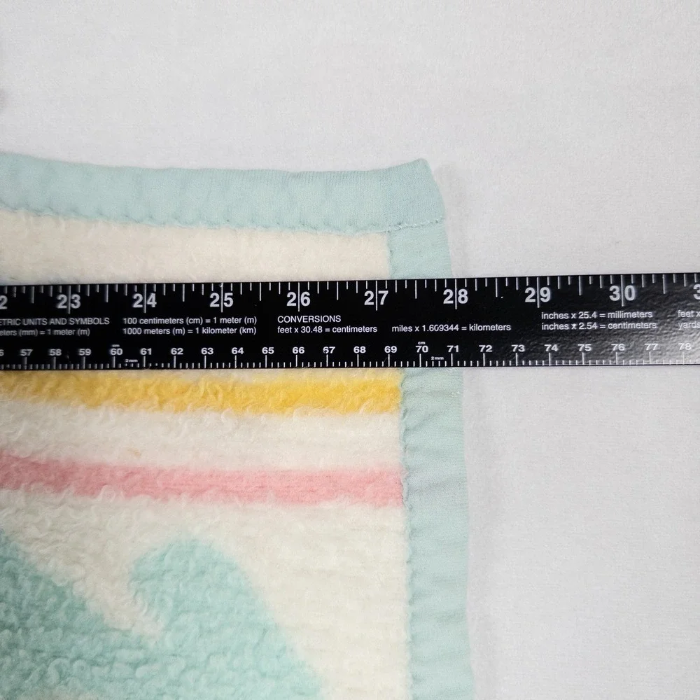Vintage Biederlack Baby Blanket Multicolor Pastel Puppies Geometric Striped *